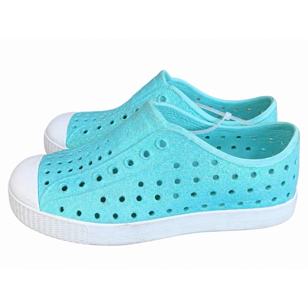 Native Shoes Jefferson Bling Kids C12 Piedmont Aqua Glitter Slip On Shoes